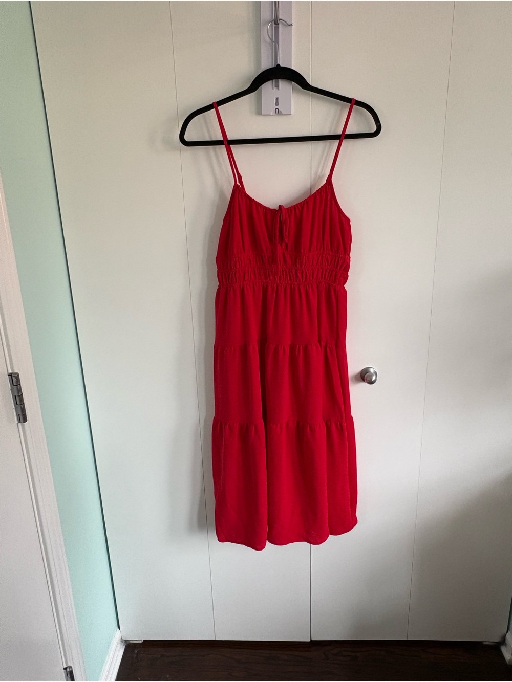 Monteau Red Tiered Spaghetti-Strap Midi Dress